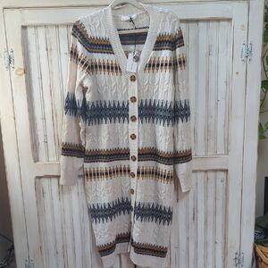 Button Down Cream And Brown Sweater Dress , Lucky Brand. Nwt 1X
